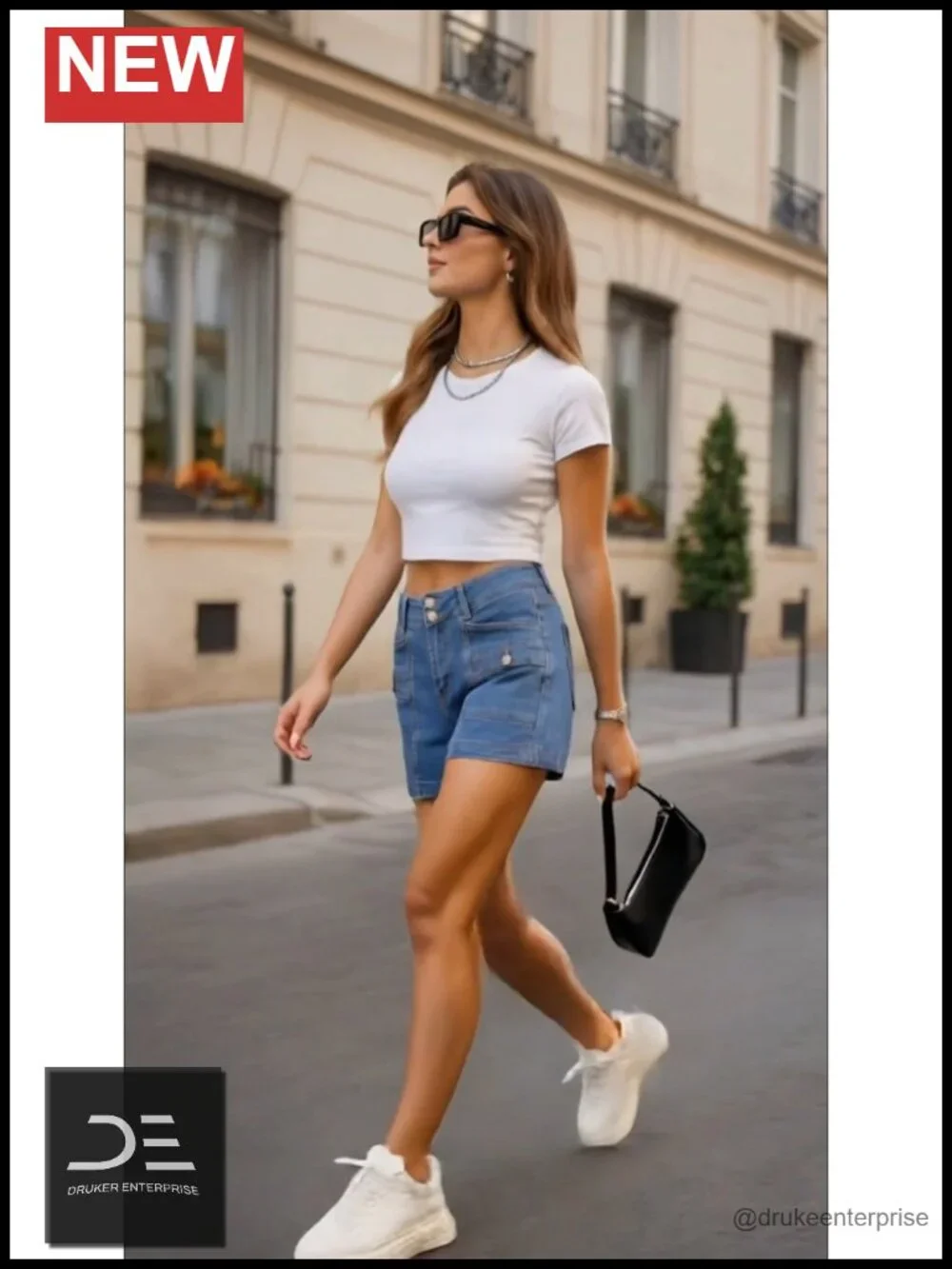 High Waisted Stretchy Denim Shorts with Double Button Fly, Casual